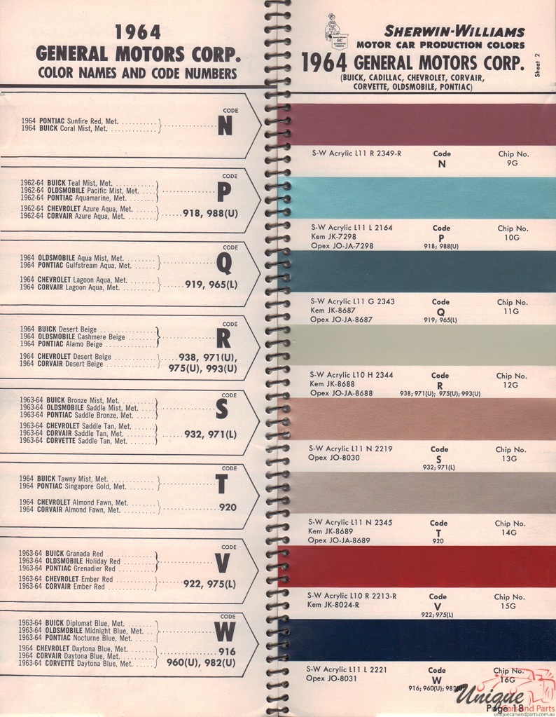 1964 General Motors Paint Charts Williams 2